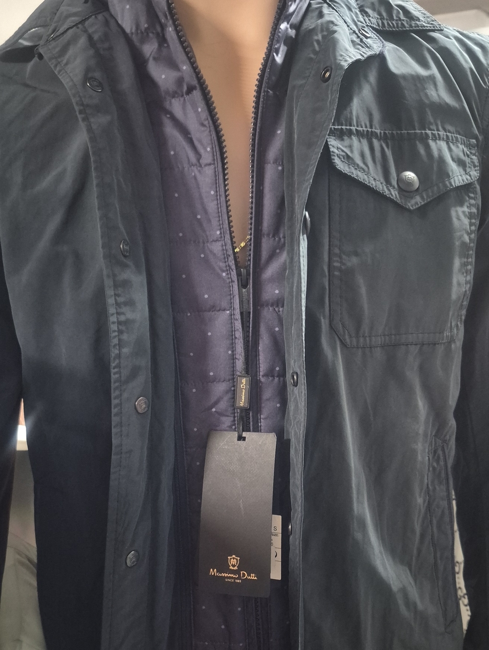 Massimo Dutti Men’s Dark Navy Field Jacket with Quilted Liner